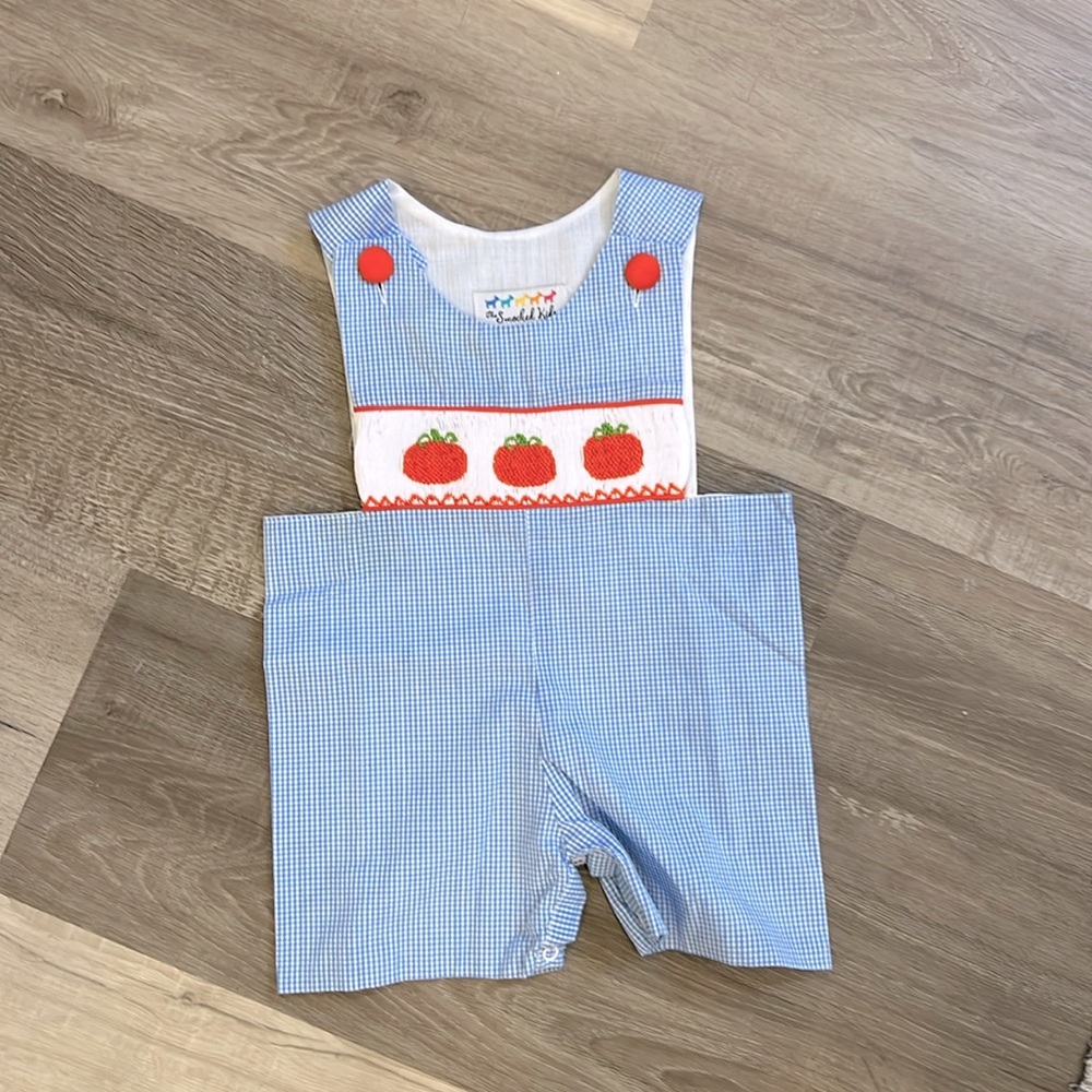 Smocked Pumpkin Gingham Shortall